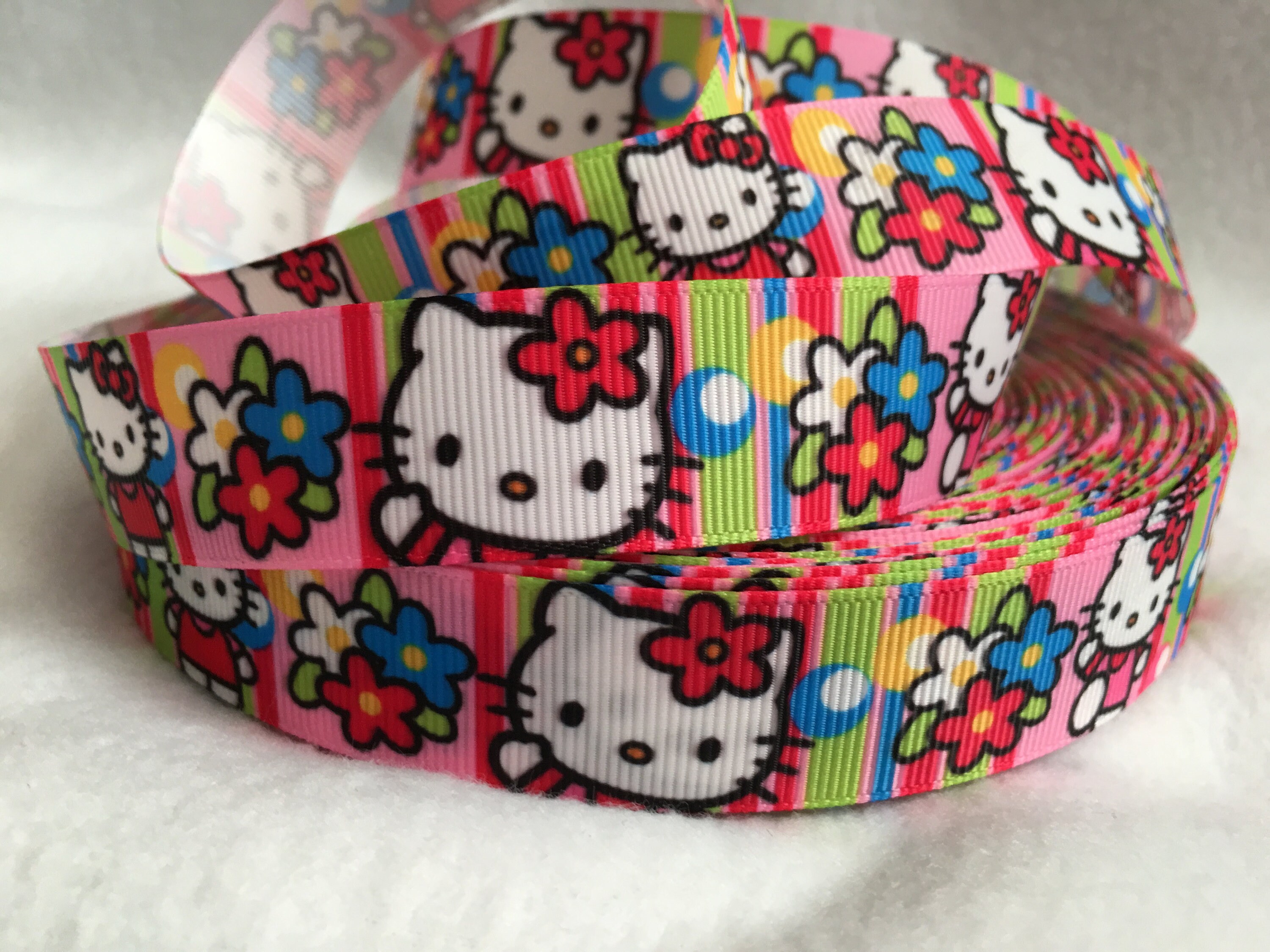 Hello Kitty Ribbon Grosgrain Ribbon Cute Ribbon Cartoon Etsy