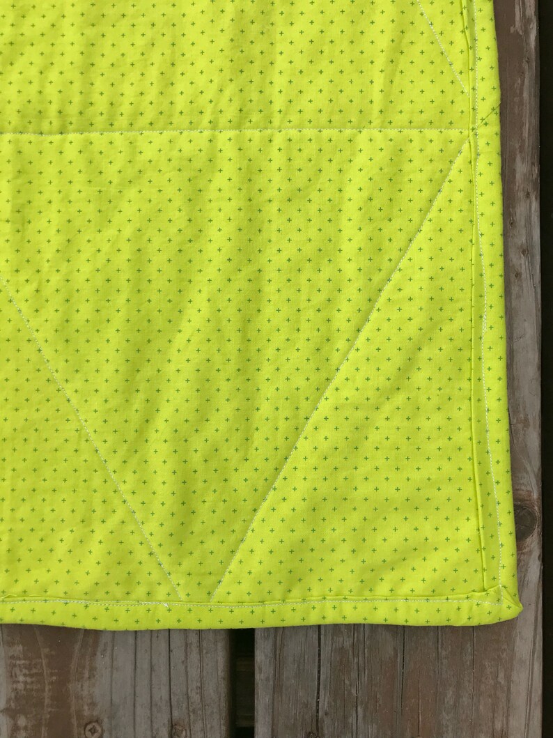 Neon Girly Baby Quilt Bedding Toddler Large Crib Blanket Triangles Bright Flourescent Pink Green Blue Flowers Modern Trendy