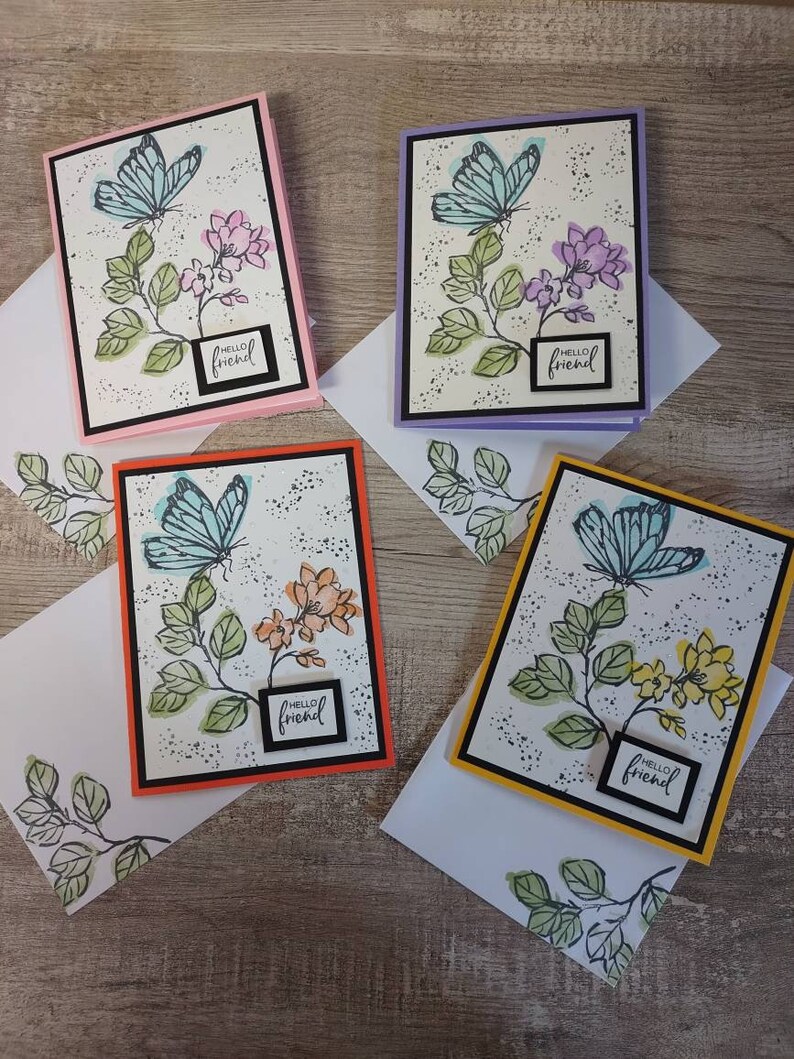 Four Beautiful Handmade Note Cards With Decorative Envelopes Suitable For Any Occasion READY TO SHIP!