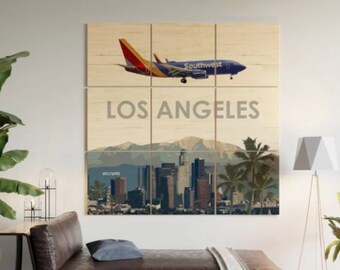737 over Los Angeles - Multi-Piece Wood Wall Art