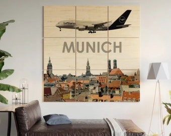 Airbus A321 over Charlotte Multi-Piece Wood Wall Art