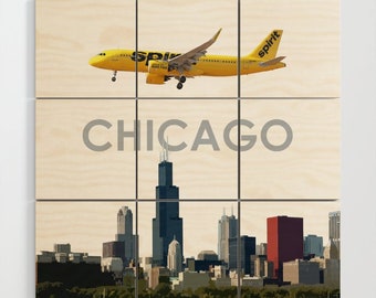 Airbus A321 over Charlotte Multi-Piece Wood Wall Art