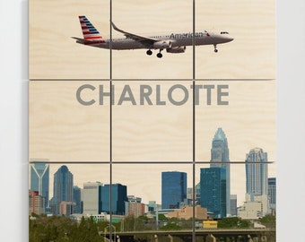 Airbus A321 over Charlotte Multi-Piece Wood Wall Art