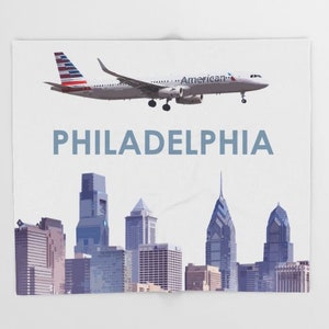 A321 over Philadelphia art - Throw Blanket