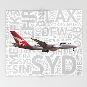 Airbus A380 with Airport Codes - Throw Blanket