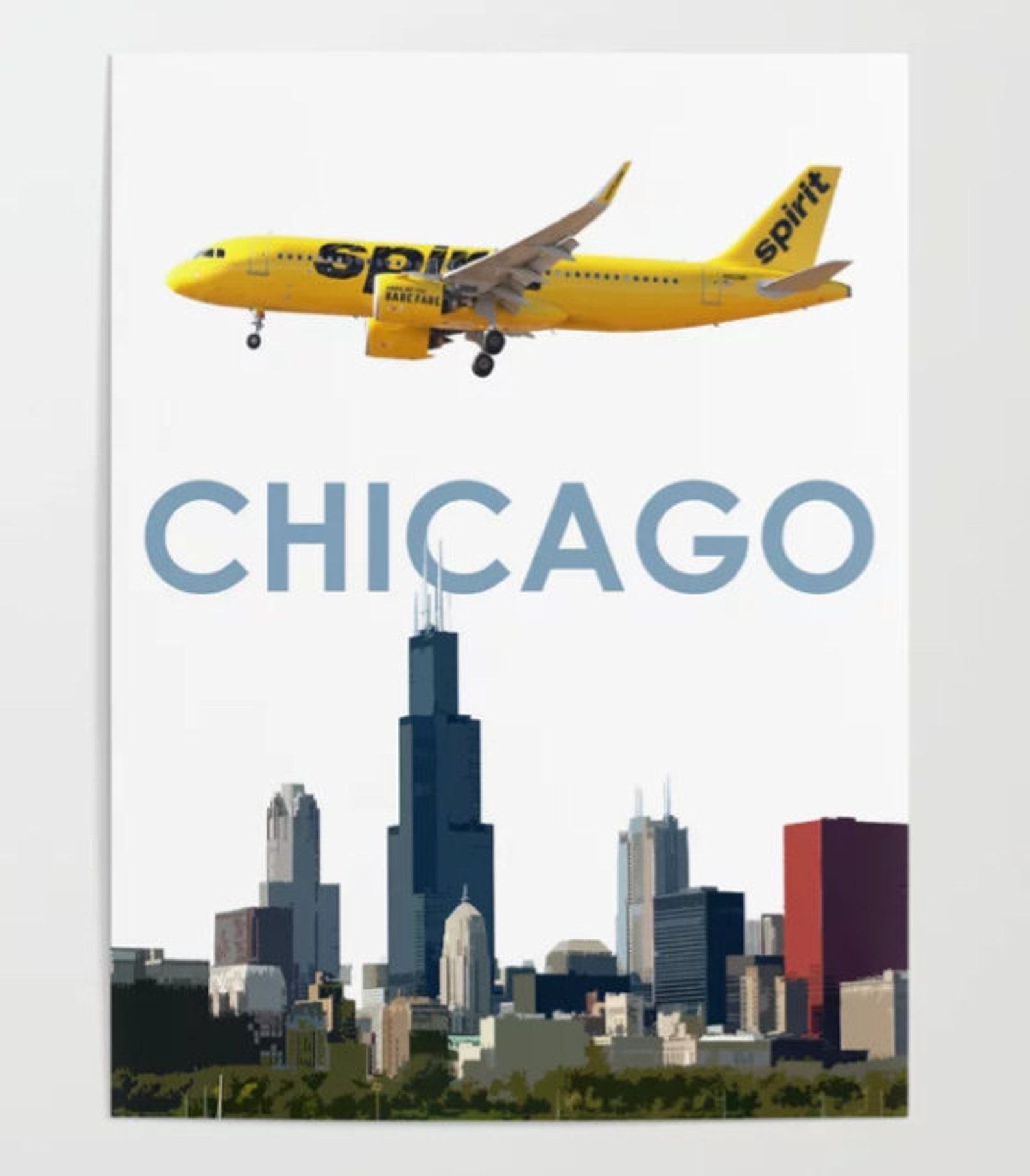Spirit Airlines over Chicago Art Poster Etsy