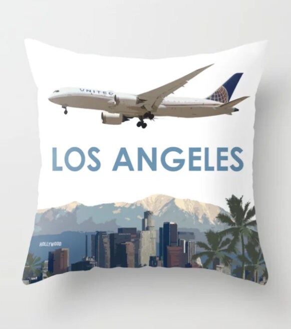 United Airlines Boeing 787 over Los Angeles Art Throw Pillow Etsy