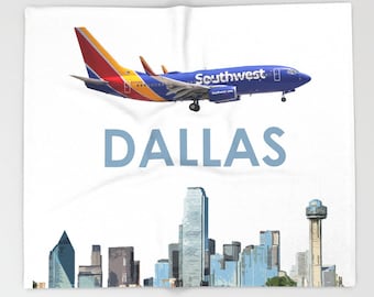 737 over Dallas Art - Throw Blanket