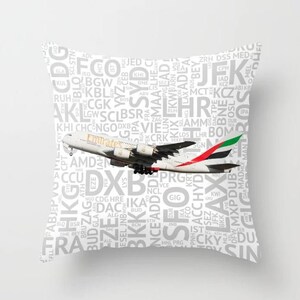 Airbus A380 with Airport Codes - Throw Pillow