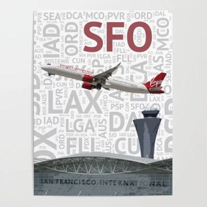 Airbus A321 Over San Francisco with Airport Codes - Poster