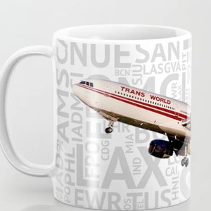 Trans World Airlines (TWA) Lockheed L-1011 with Airport Codes - Coffee Mug