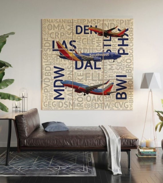 Southwest Airlines 737s With Airport Codes Multi Piece Wood Wall Art