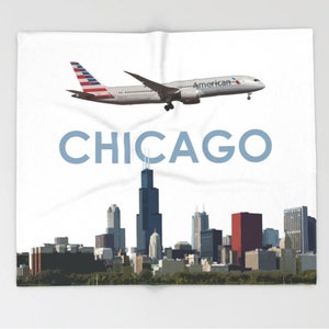 787 over Chicago art - Throw Blanket