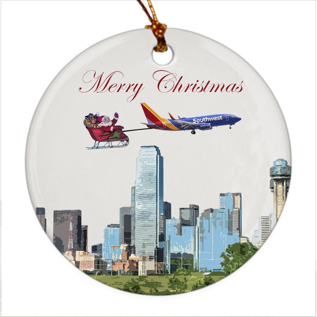 Boeing 737 Over Dallas With Santa Ornament Etsy