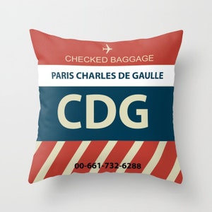 Paris Charles de Gaulle (CDG) Baggage Tag - Throw Pillow