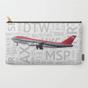 Northwest 747-200 with Airport Codes - Carry All Pouch