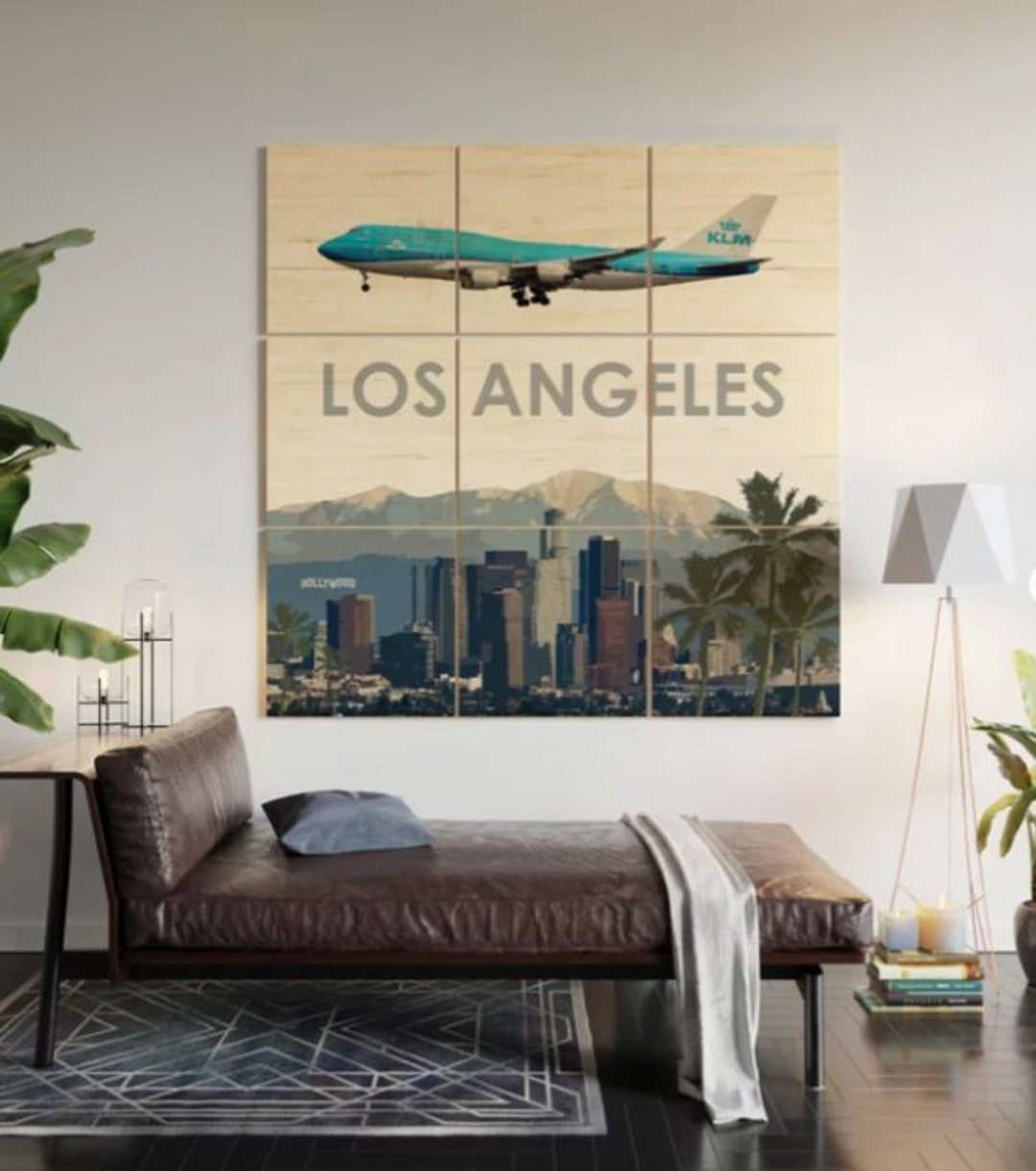 Boeing 747 Over Los Angeles Art Multipiece Wood Wall Art Etsy
