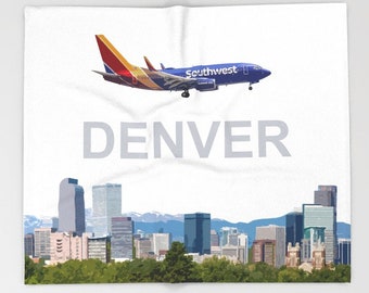 737 over Denver Art - Throw Blanket