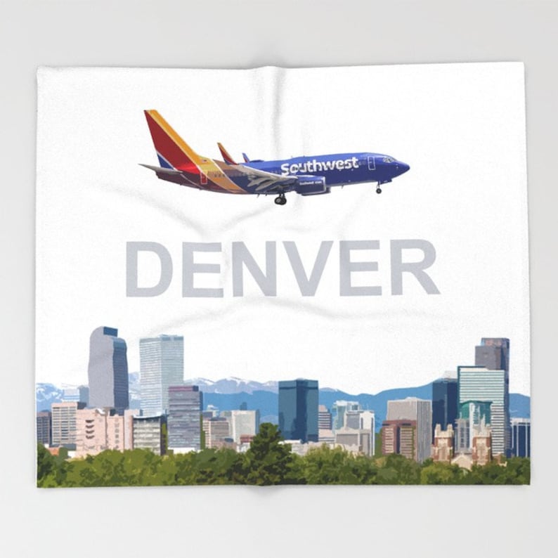 Southwest Airlines 737 over Denver Art Throw Blanket
