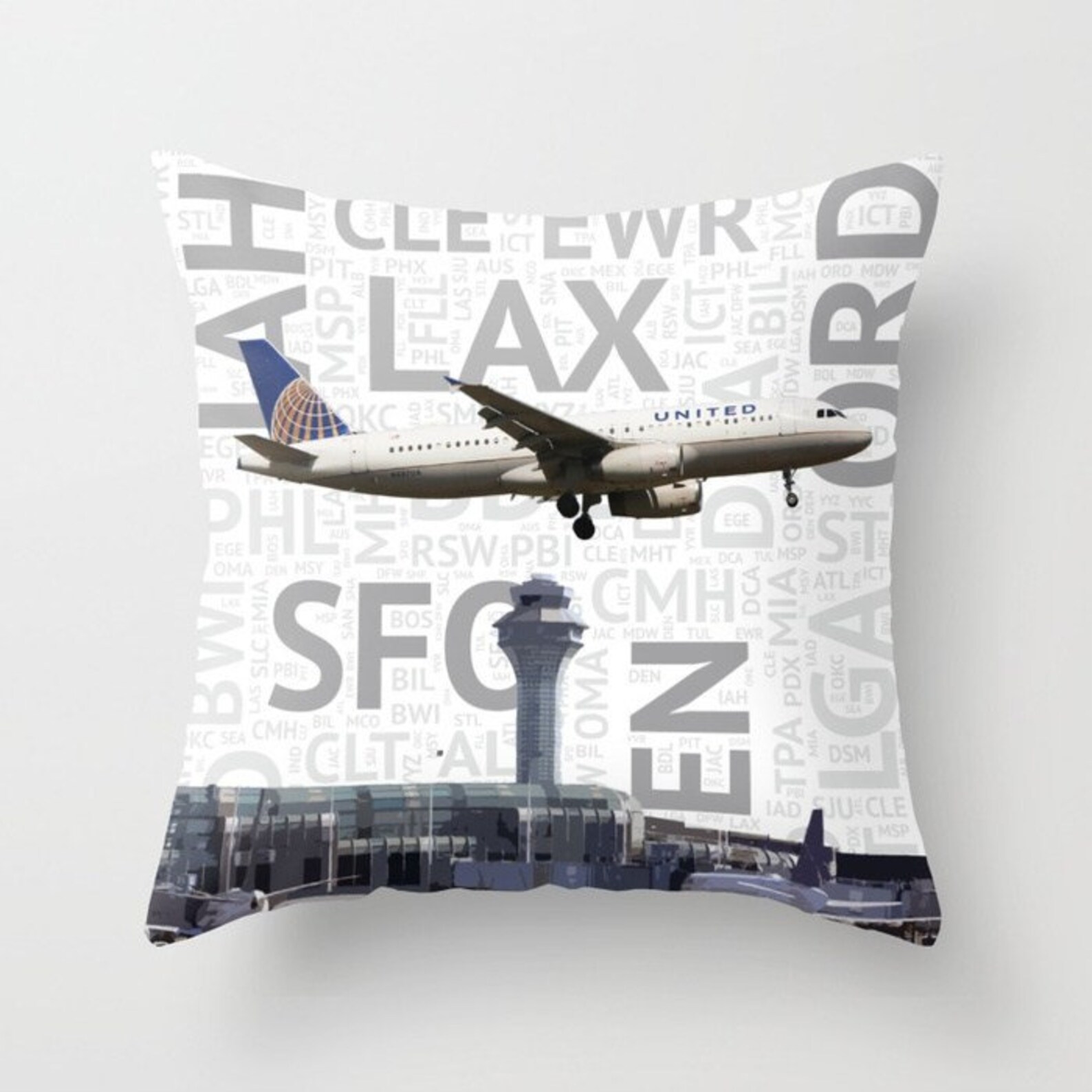 United Airlines Airbus A320 over ORD Art Throw Pillow Etsy