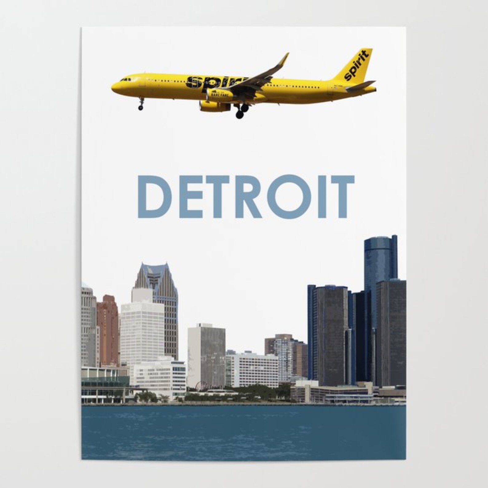 Spirit Airlines over Detroit Art Poster Etsy