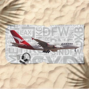 Airbus A380 with airport codes - Beach/Bath/Hand Towel