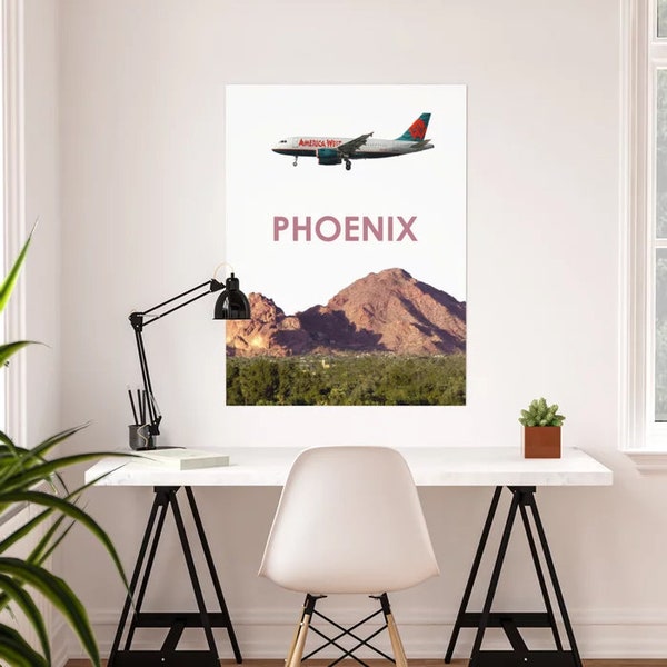 America West Airlines Airbus A319 over Phoenix -  Poster