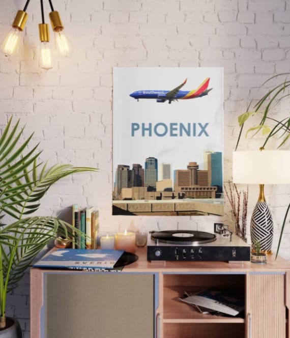 Southwest Airlines 737 Over Phoenix Art Poster 18 X 24