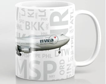 Northwest Airlines  747-400 with Airport Codes - Coffee Mug