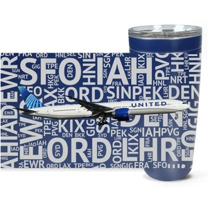 777-300ER with Airport Codes - Metal Travel Mug