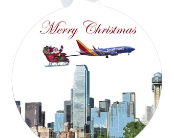 Boeing 737 over Dallas with Santa -  Ornament
