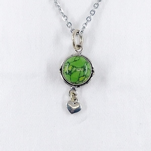 Vintage Green Turquoise and Sterling Silver Necklace, Turquoise Pendant Necklace, Silver Turquoise Pendant