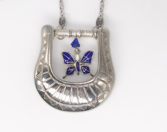 Western Buckle Necklace, Sterling Silver Lapis Butterfly, Brighton Chain