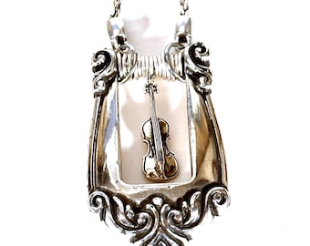 Vintage Brighton Buckle Necklace, Sterling Silver Violin Charm