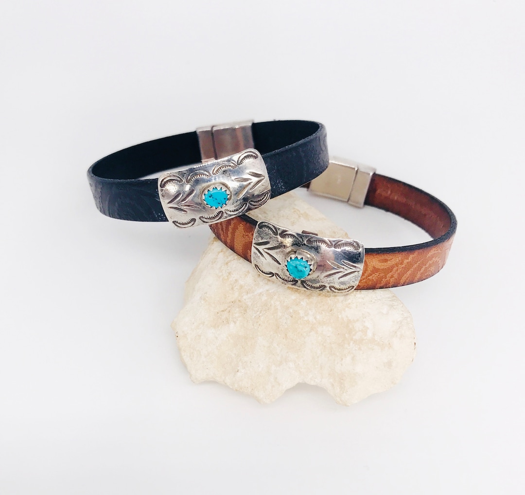 Leather Bracelet, Turquoise Bracelet, Silver Bracelet
