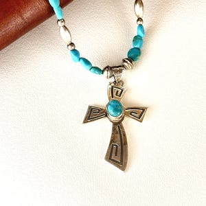 Sterling and Turquoise Cross, Beaded Necklace, Western Jewelry