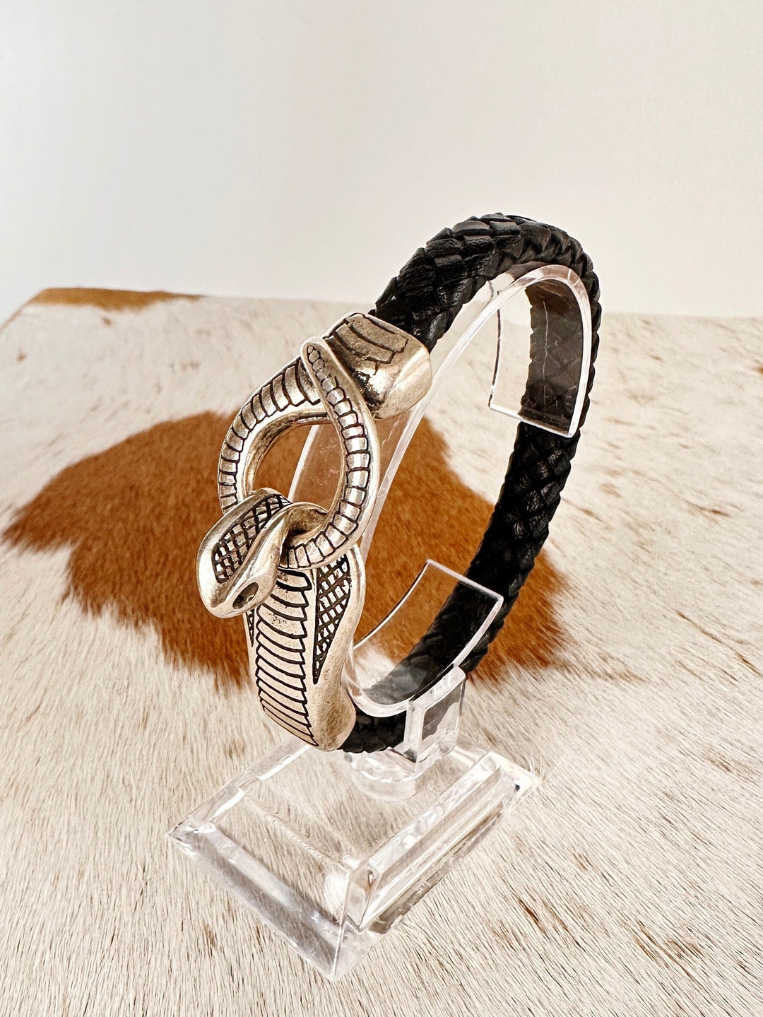 Leather Cuff Bracelet Snake Bracelet Etsy