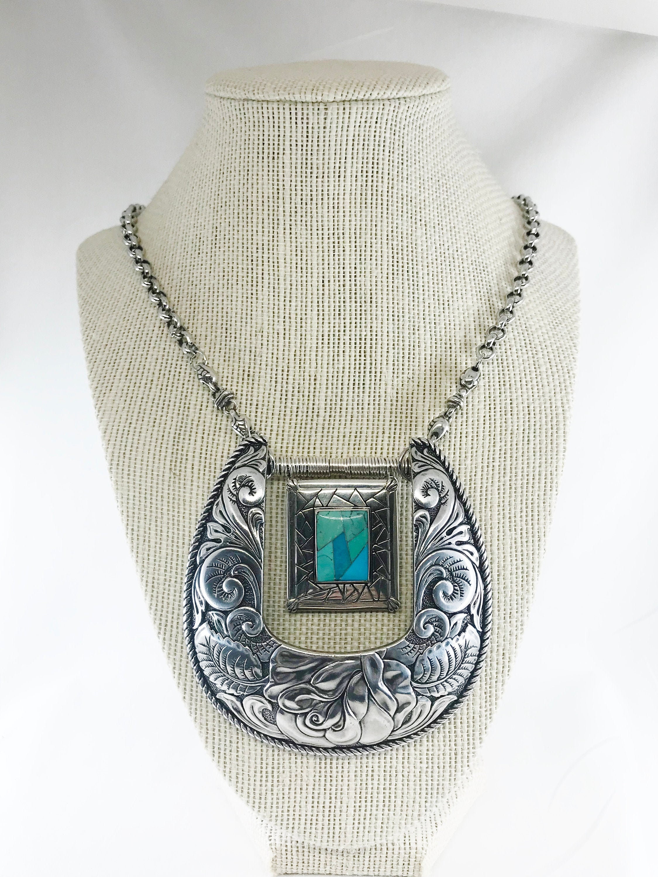 Western Jewelry Buckle Necklace Turquoise Jewelry Etsy