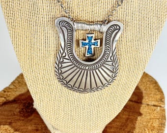Vintage Silver and Turquoise Pendant Necklace, Western Necklace, Western Jewelry