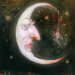 Moon Face and Spider Illustrated Art Print