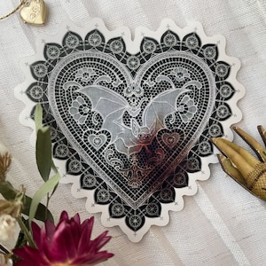 Gothic Romance Lace Heart Vampire Bat Vinyl Sticker