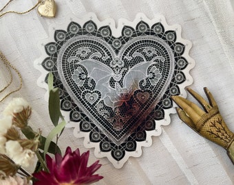 Gothic Romance Lace Heart Vampire Bat Vinyl Sticker
