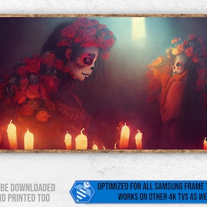 Samsung Frame TV Art, Día de los Muertos (Dag van de Doden), Perfect voor Halloween - Een uniek kunstwerk, 4K Frame TV Art, Dia