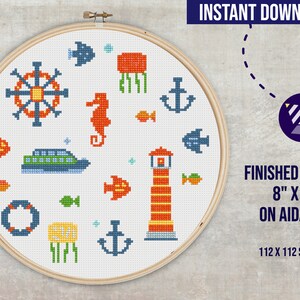 Nautical Cross Stitch Pattern, sea creatures cross stitch pattern