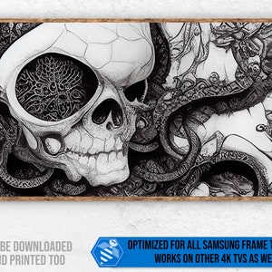 Samsung Frame TV Art, Skull With Tentacles - One of a Kind Artwork, 4K Frame TV Art, Line Art