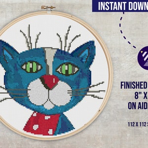 Blue Cat Cross Stitch Pattern