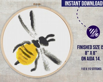 Honeybee Cross Stitch Pattern - watercolor honey bee cross stitch pattern