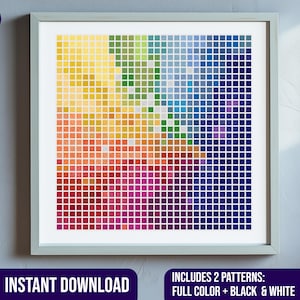 Pixel Rainbow Cross Stitch Pattern, Pixel Rainbow Counted Cross Stitch