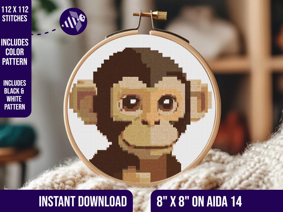 Cute Monkey Cross Stitch Pattern (digital Download) - Etsy