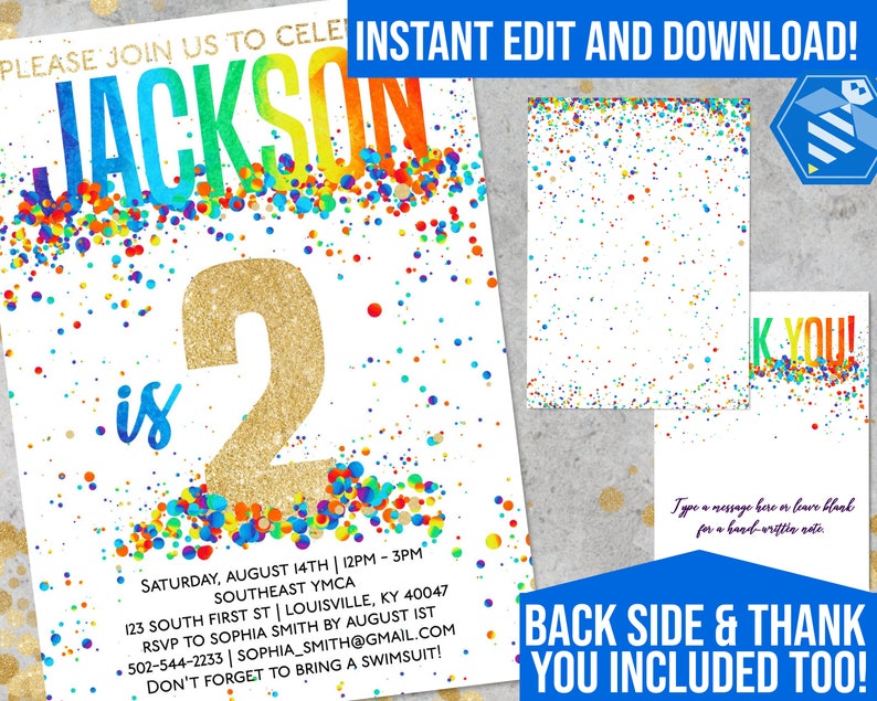 Confetti Birthday Party Invitation Confetti Party Invitation Etsy